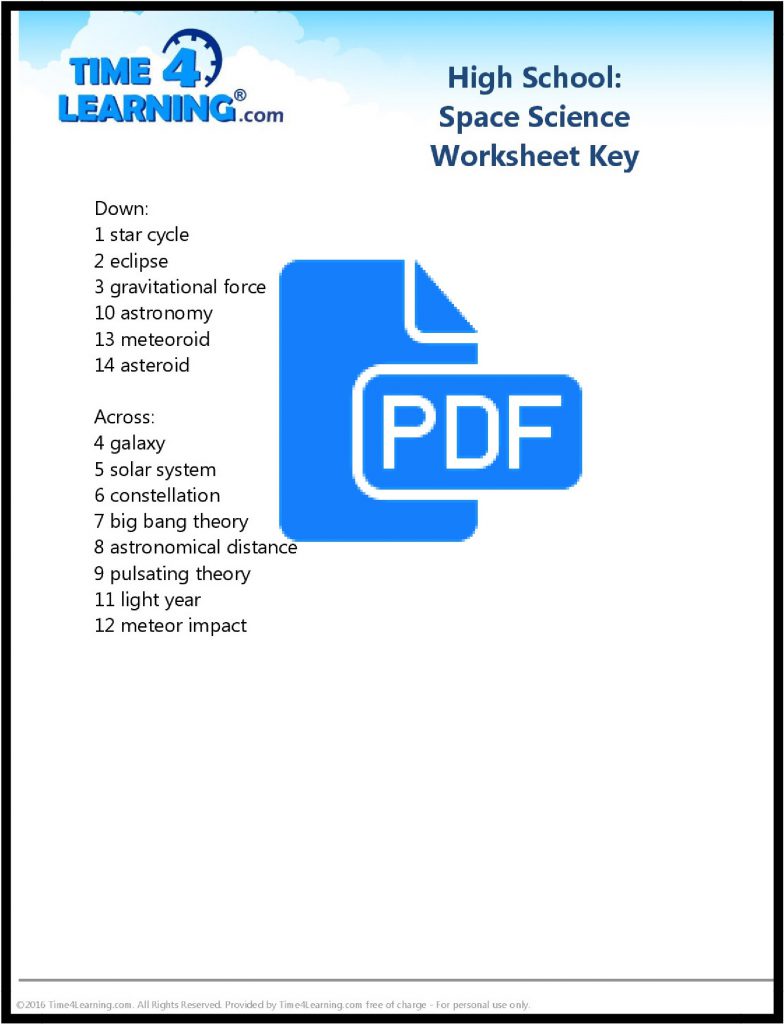 Free Printable High School Space Science Worksheet