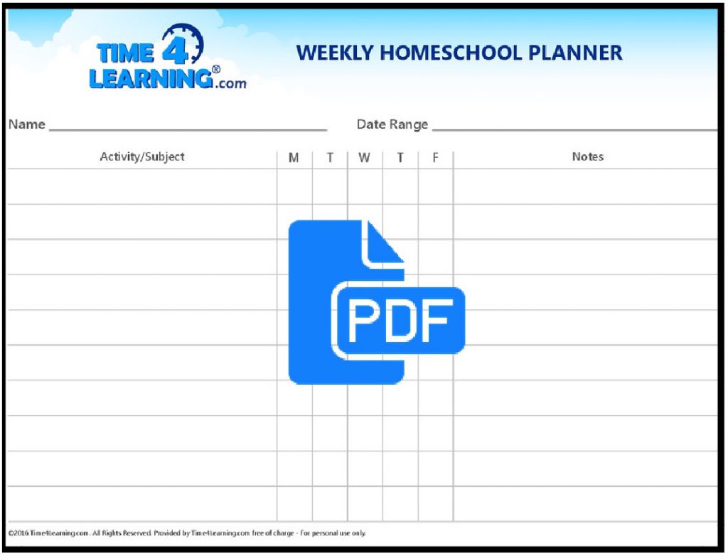 Printable Homeschool Schedule - Homework Organizer Template