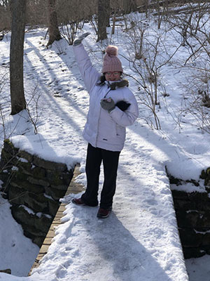 Bella hiking in snow