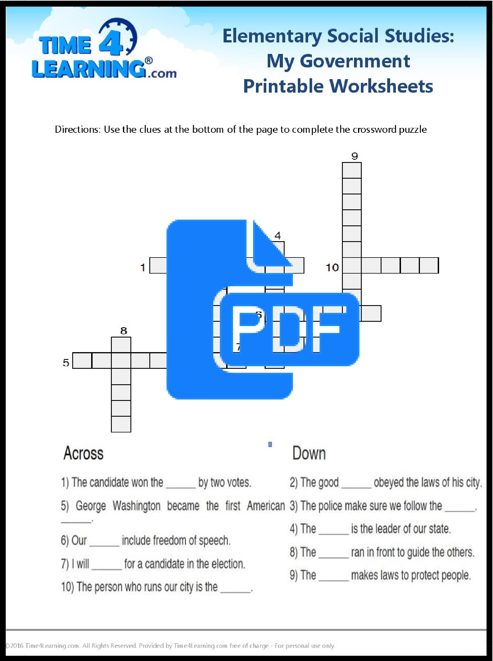 Free Printable Elementary Social Studies Worksheet Time4learning
